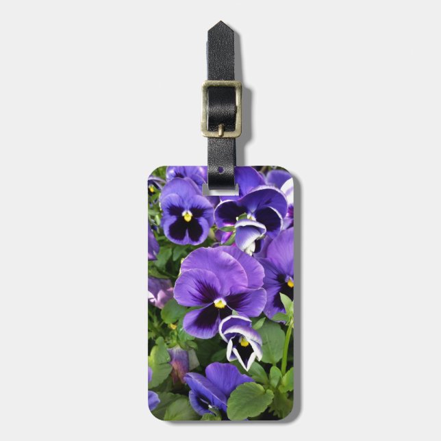purple pansies luggage tag (Front Vertical)