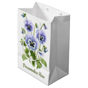 Purple Pansies Personalised Medium Gift Bag