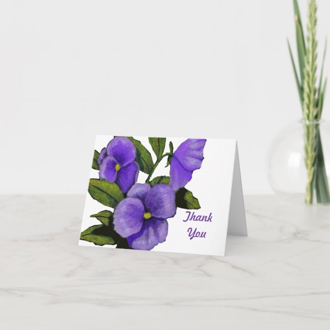 Purple Pansies: Thank You: Colour Pencil Art You Card (Front)