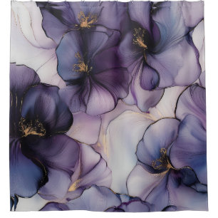 Purple Pansies Violets Watercolor Floral  Shower Curtain