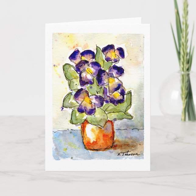 Purple Pansies Watercolor Card (Front)
