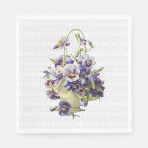 Purple Pansy Basket on Eyelet Lace Napkin