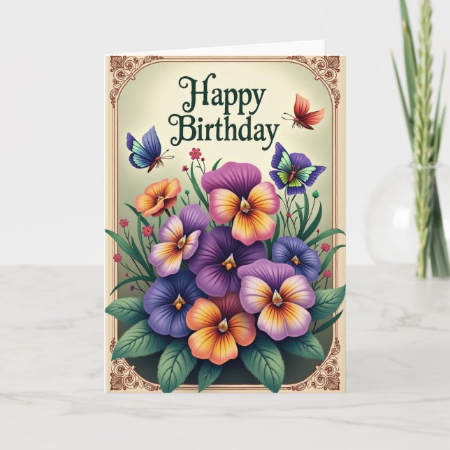 Purple Pansy Birthday Card (Front)
