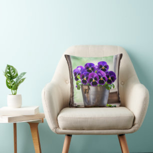 Purple Pansy Bouquet Cushion