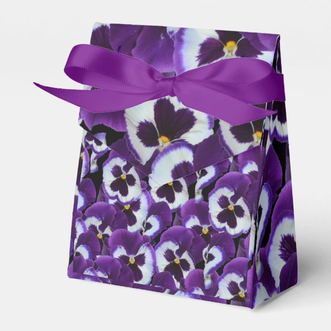 Purple Pansy Bouquet, Favour Box (Front Side)
