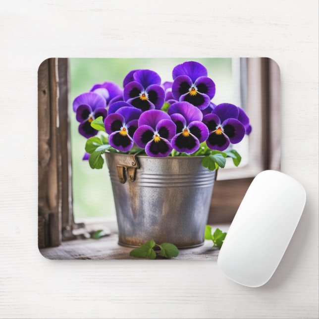 Purple Pansy Bouquet Mouse Pad (With Mouse)