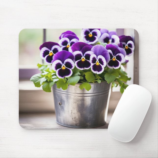 Purple Pansy Bouquet Mouse Pad (With Mouse)