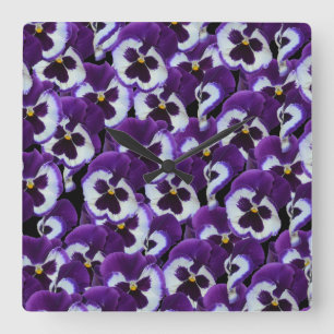Purple Pansy Bouquet, Square Wall Clock