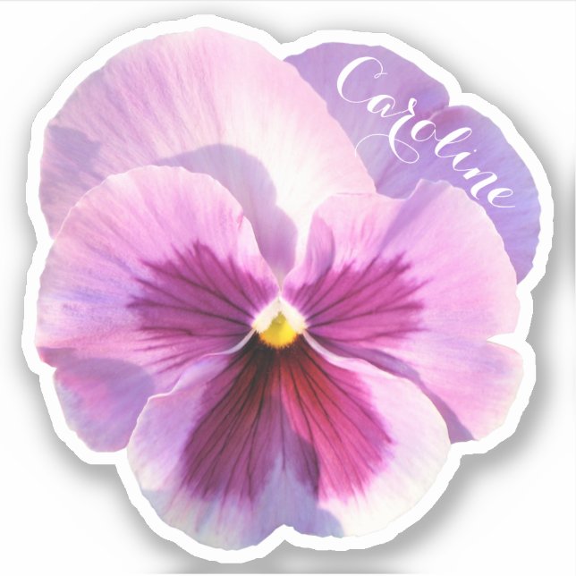 Purple Pansy Custom Name Countour Sticker (Front)