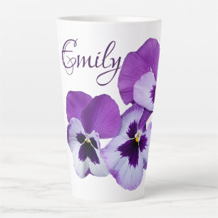  Purple pansy floral Emily name customizable boho Latte Mug