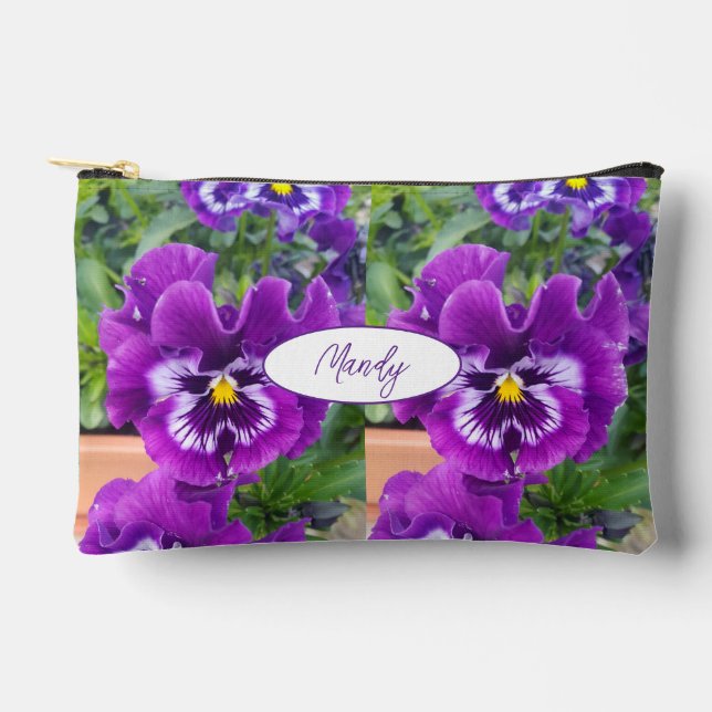 Purple Pansy Floral Flower Purple Viola Girls Accessory Pouch (Front)