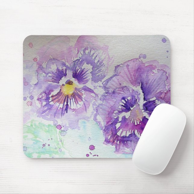 Purple Pansy Floral flowers Computer Mouse Mat Pad (With Mouse)