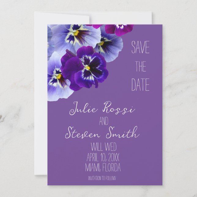 Purple Pansy Floral Save the Date (Front)