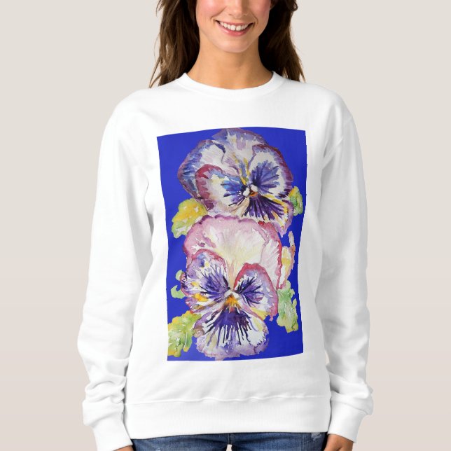 Purple Pansy floral Watercolor Art Flower Pattern Sweatshirt (Front)