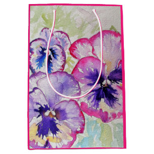 Purple Pansy floral Watercolor Birthday Medium Gift Bag