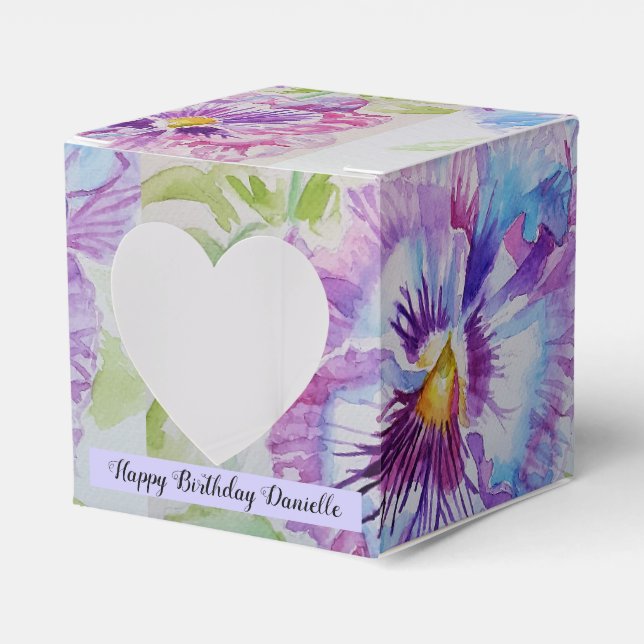Purple Pansy Flower Floral Party Cake Favour Box (Front Side)