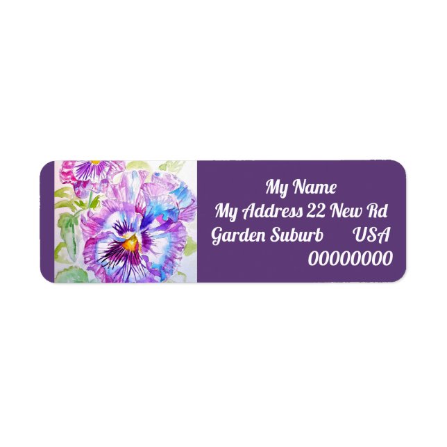 Purple Pansy Flower Floral Return Address Labels (Front)