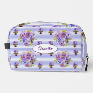 Purple Pansy Flower floral Shabby Watercolor Girls Dopp Kit