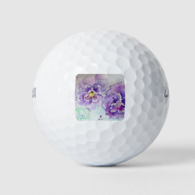 Purple Pansy Flower Floral Watercolor Painting Golf Balls (Front)