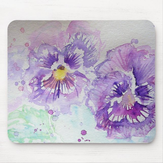 Purple Pansy Flower Floral Watercolor Painting Mouse Pad (Front)