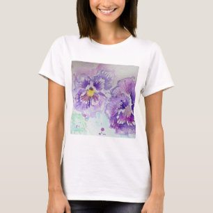 Purple Pansy Flower Floral Watercolor Painting T-Shirt