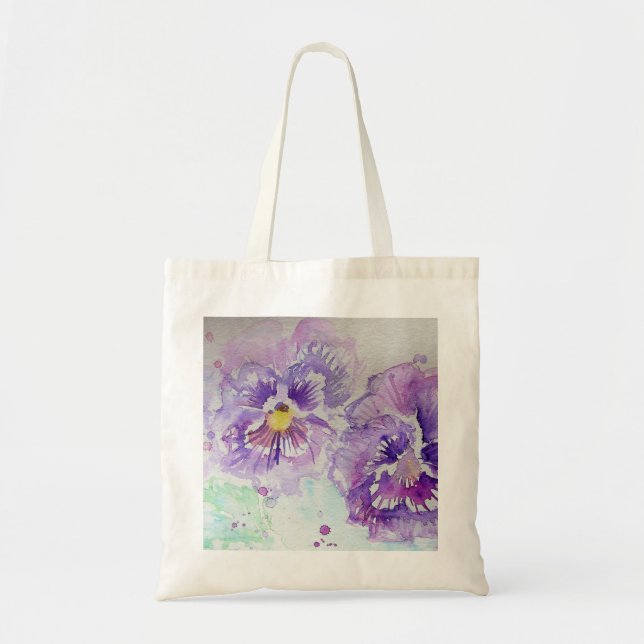 Purple Pansy Flower Floral Watercolor Painting Tote Bag (Front)