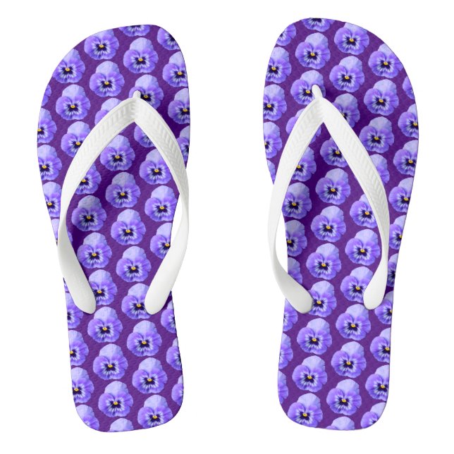 Purple Pansy Flower Seamless Pattern on Flip Flops (Footbed)