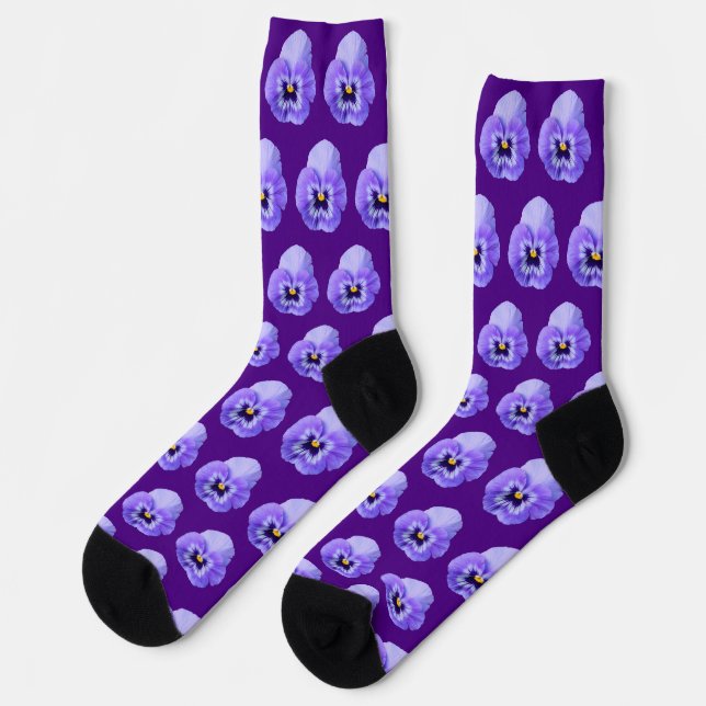 Purple Pansy Flower Seamless Pattern on Socks (Left)