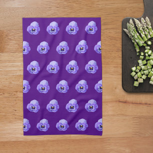 Purple Pansy Flower Seamless Pattern on Tea Towel