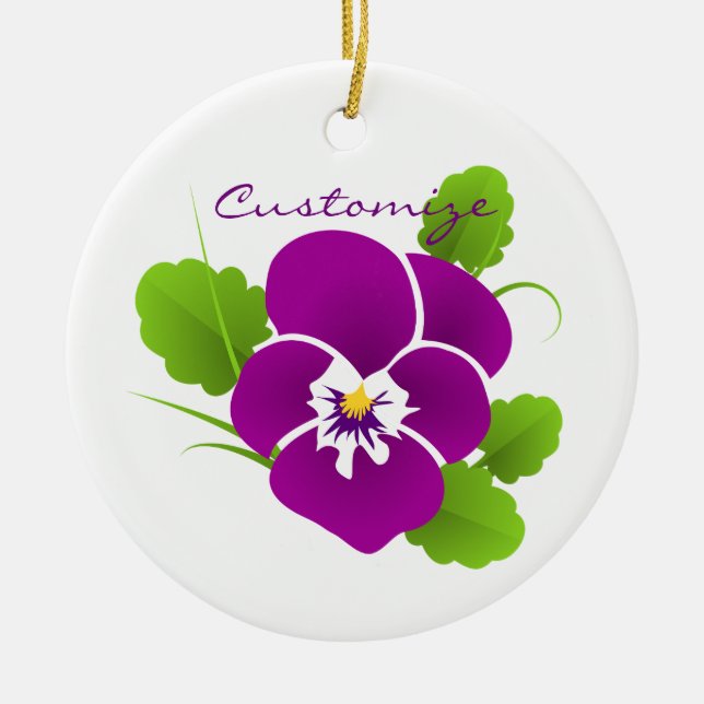 Purple Pansy Flower Thunder_Cove Ceramic Tree Decoration (Front)