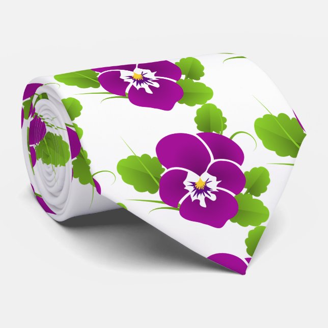 Purple Pansy Flower Thunder_Cove Tie (Rolled)