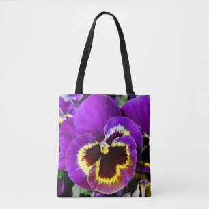 Purple pansy flower tote bag