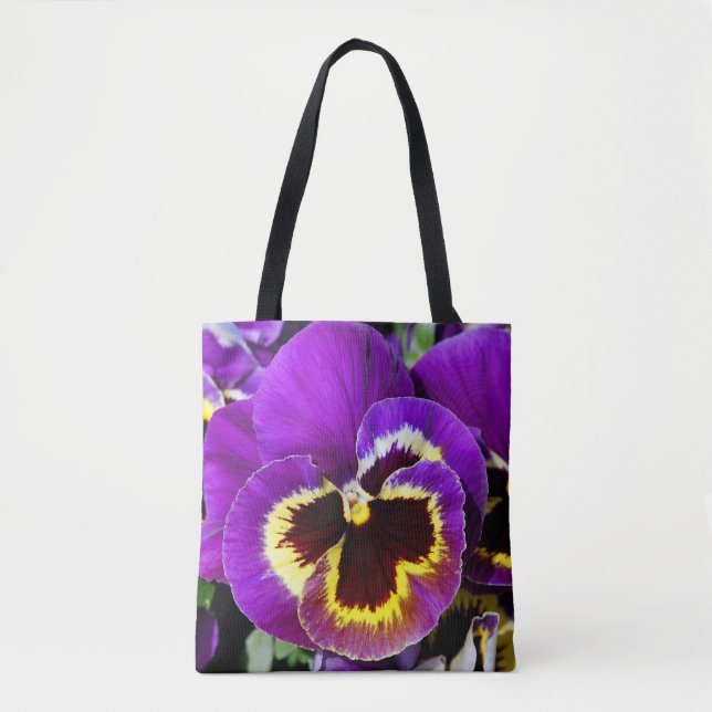 Purple pansy flower tote bag (Front)