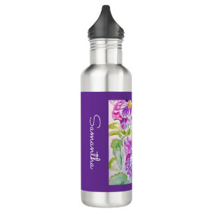 Purple Pansy Flower Watercolor Womans Name Pansies 710 Ml Water Bottle