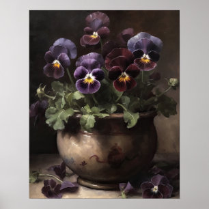 Purple Pansy Flowers Art Print Poster