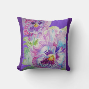 Purple Pansy Flowers Floral Violet decor Cushion