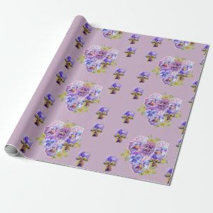 Purple Pansy flowers floral Watercolor Wrapping Paper