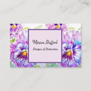 Purple Pansy Flowers Watercolour Business Card