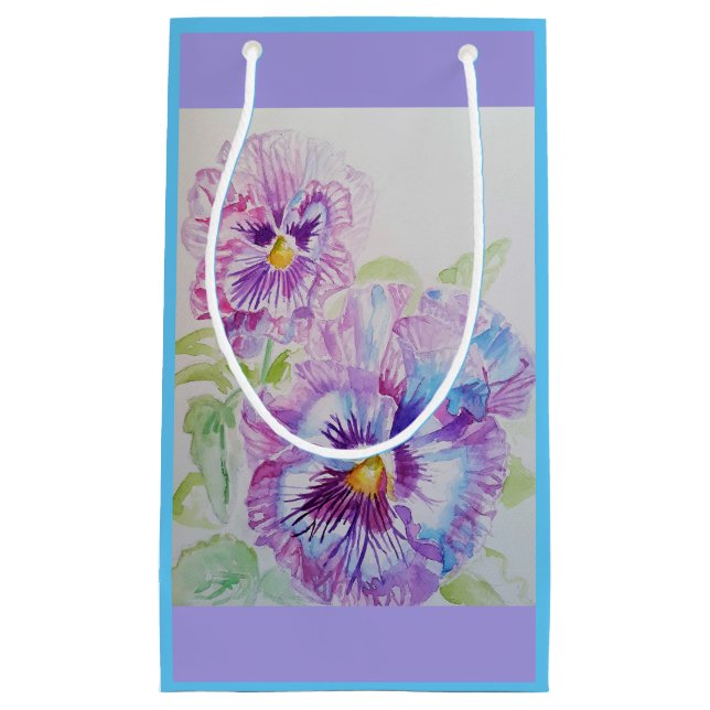 Purple Pansy lilac Watercolour floral Gift Bag (Front)