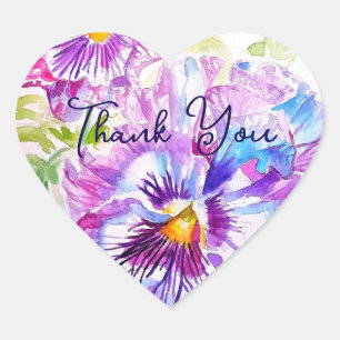 Purple Pansy Pansies Flower Pattern Thank You Heart Sticker