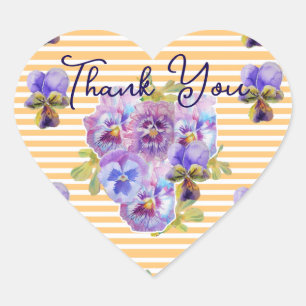 Purple Pansy Pansies Flower Pattern Thank You Heart Sticker