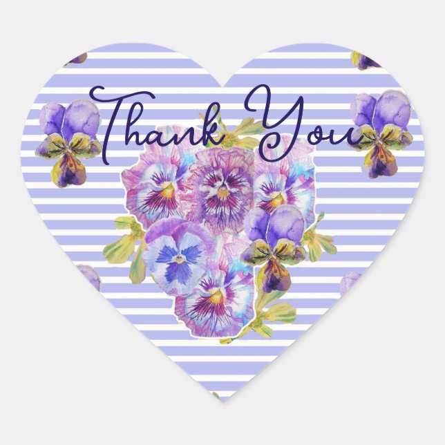 Purple Pansy Pansies Flower Pattern Thank You Heart Sticker (Front)