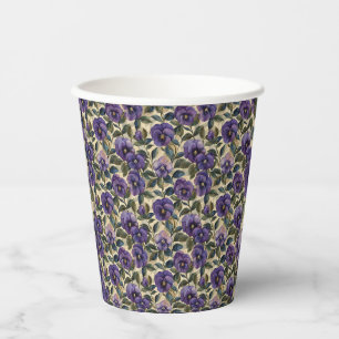 Purple Pansy Paper Cups Party Tableware