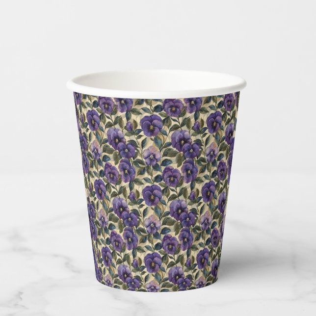 Purple Pansy Paper Cups Party Tableware (Front)