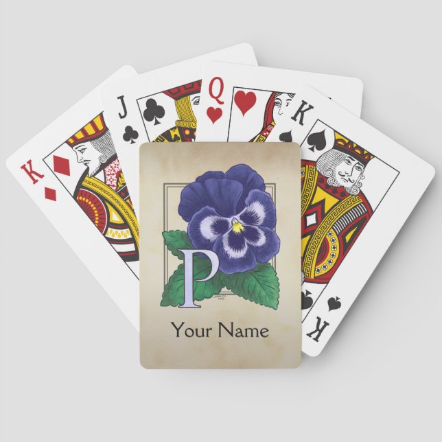 Purple Pansy Personalised Floral Monogram Playing Cards (Back)
