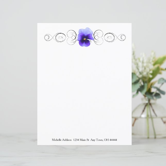 Purple Pansy Personalised Paper Sheet (Standing Front)