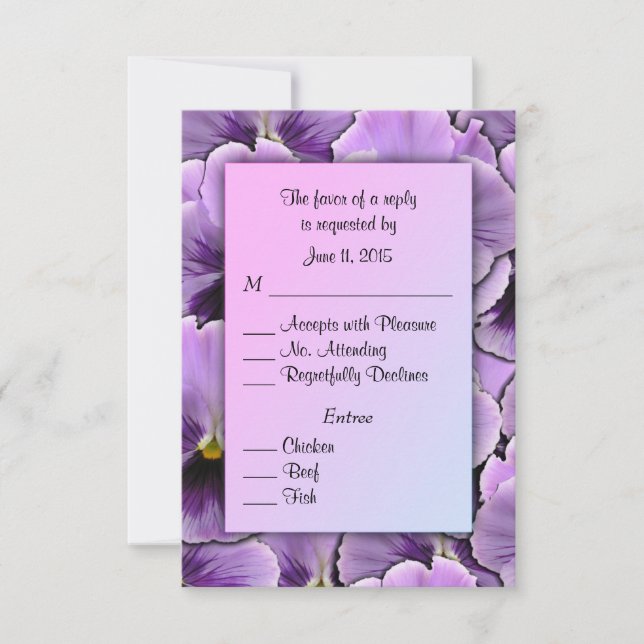 Purple Pansy RSVP Card with Entree Choices (Front)
