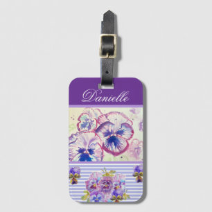 Purple Pansy Shabby Chic Watercolor Pink Blue Luggage Tag