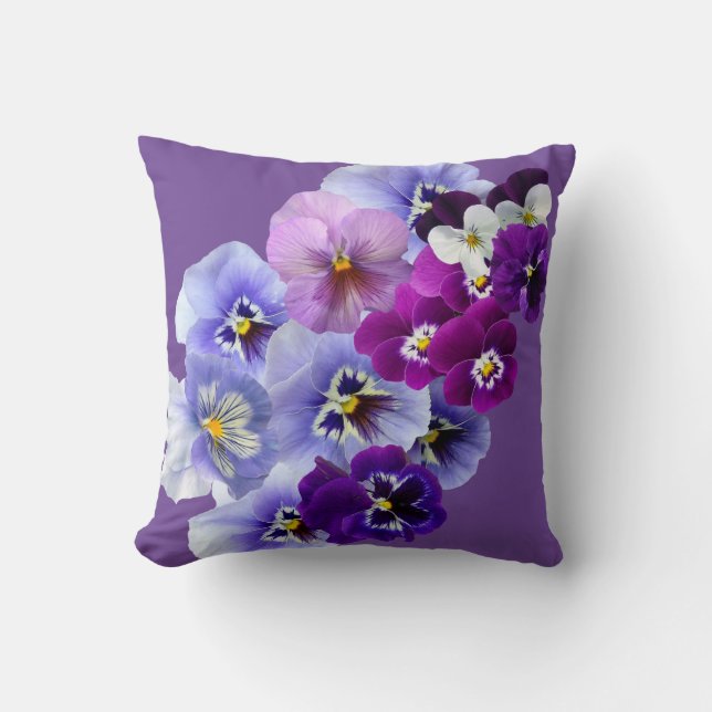 Purple Pansy Square Floral Pillow (Front)