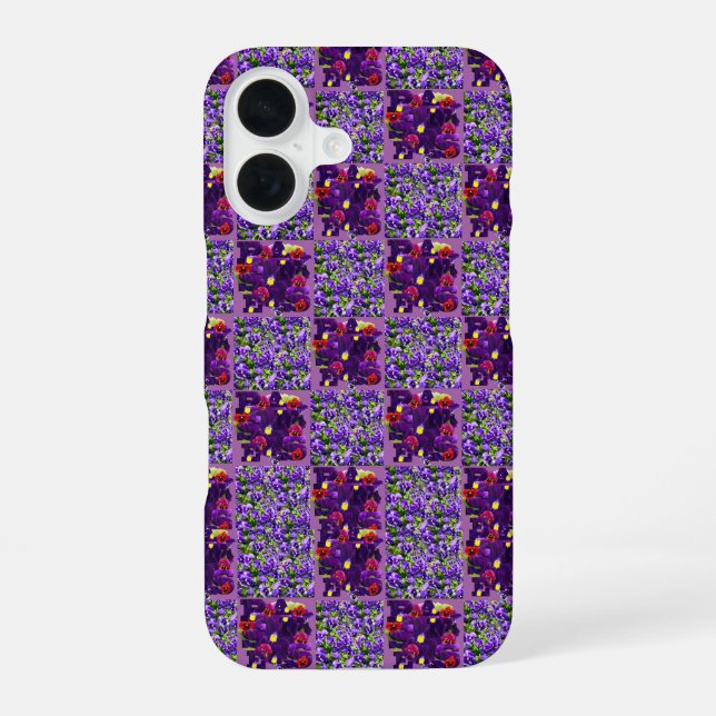 Purple Pansy Typography, iPhone 16 Case (Back)